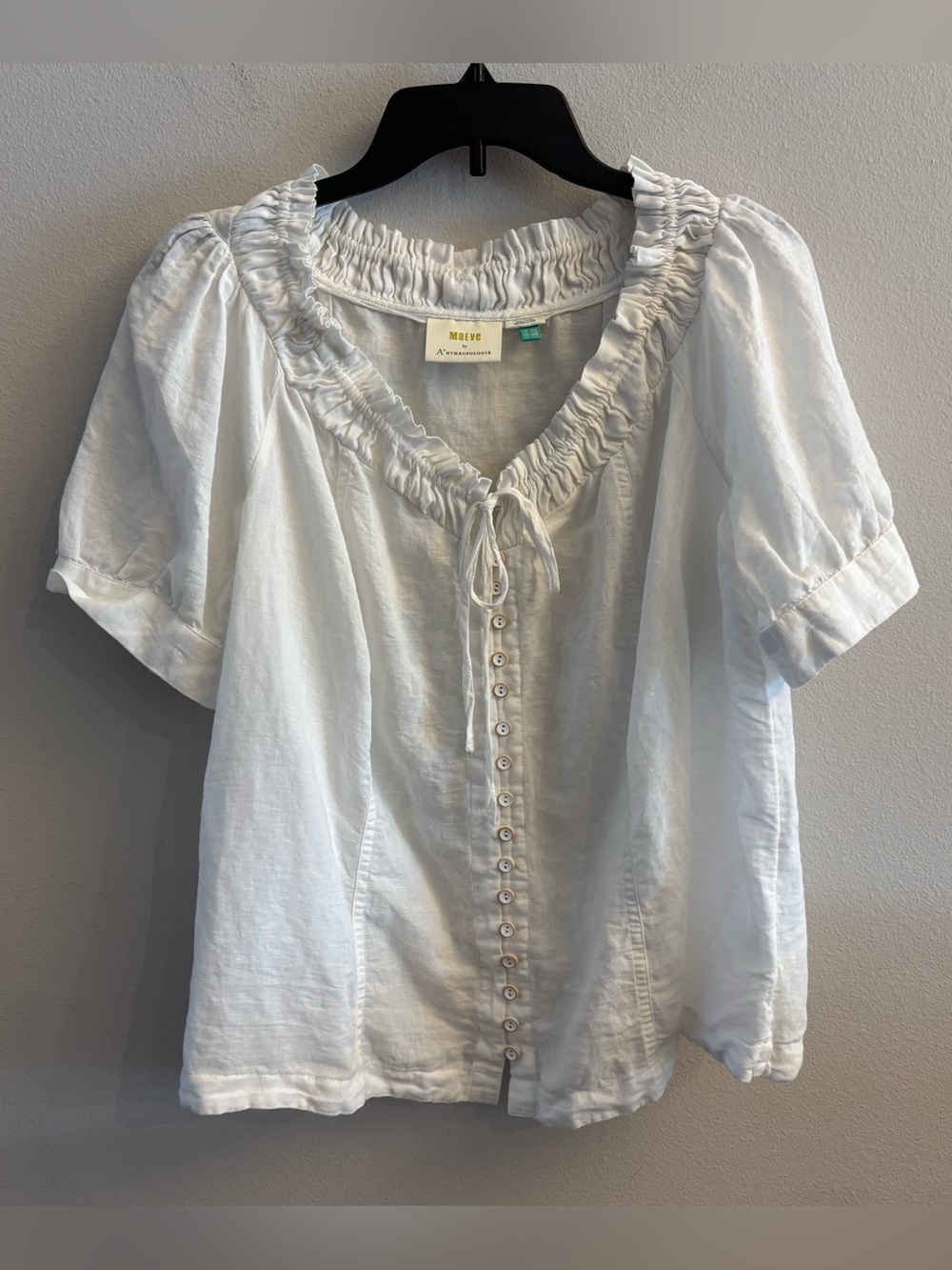 Anthropologie Maeve short sleeve linen blend top white cream size 16